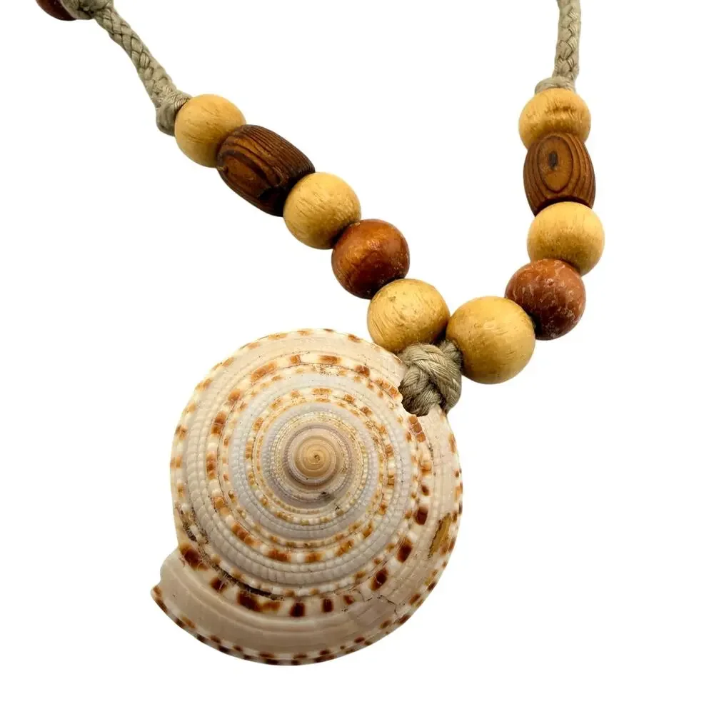 Vintage Boho Mermaidcore Seashell Natural Wood Beads Cotton Cord 28